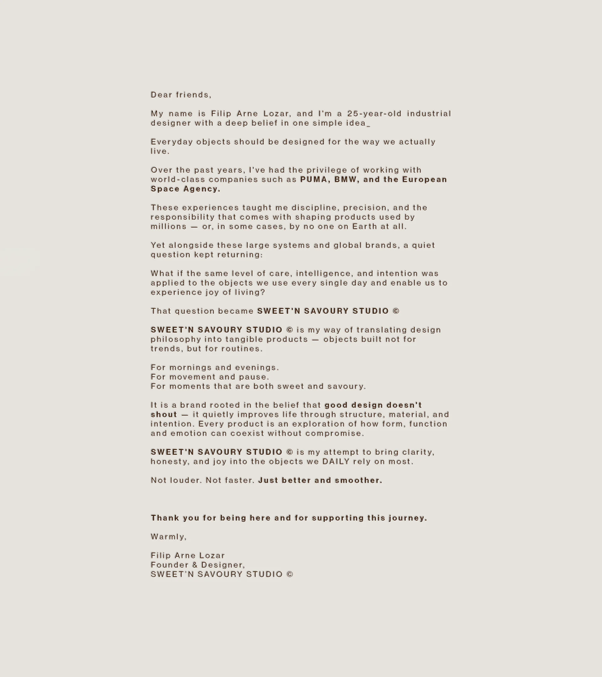 A letter from the founder, Filip Arne Lozar
